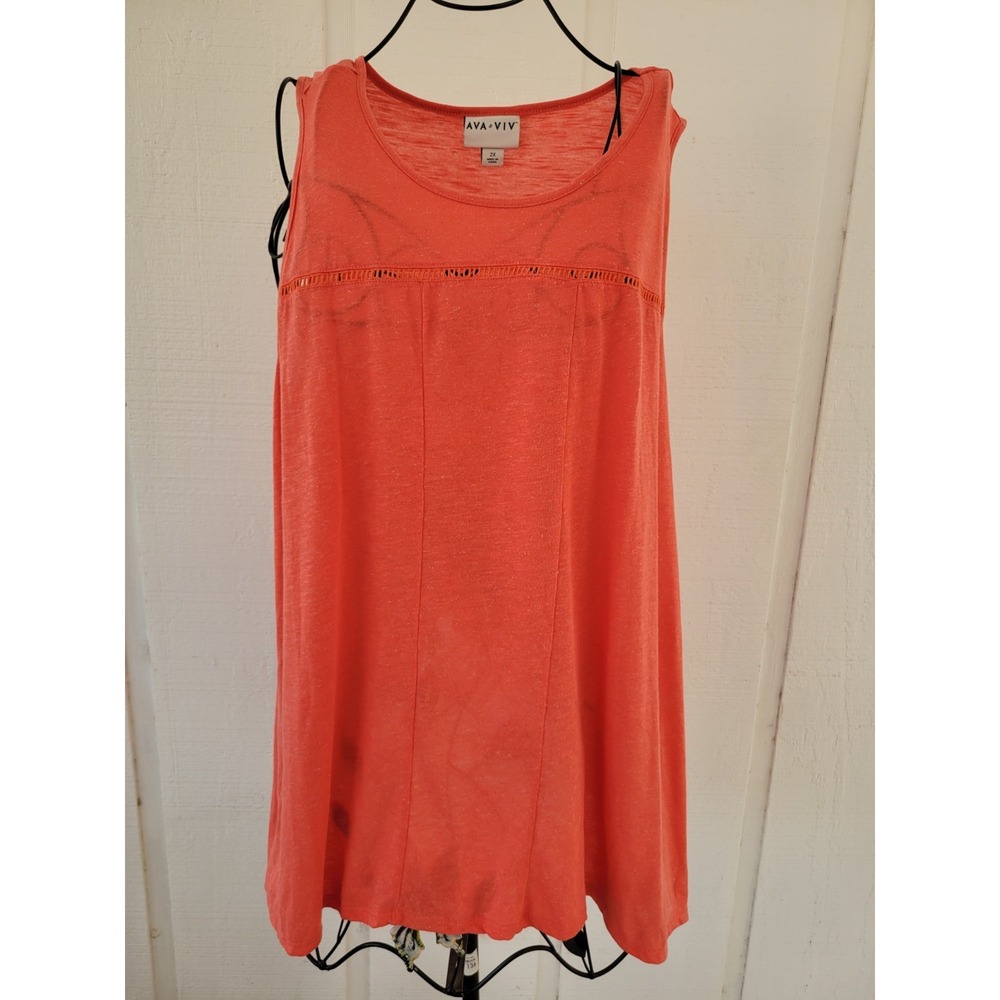 Ava & Viv 2X Top Sleeveless Tunic Blouse Tank Coral Shirt Sharkbite Stretch Knit